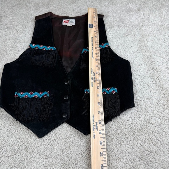 SU Leather Fashions Black Suede Vest Embroidered Fringe Western Cowgirl Womens M - Picture 4 of 7